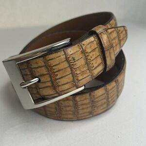 REMO‎ TULLIANI Designer Brown Italian Leather Embossed Calfskin Belt Sz 40 USA